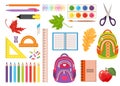 Set of school supplies. Vector illustration of items for learning, painting Royalty Free Stock Photo