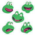 Vector set of cute green smiling frog faces