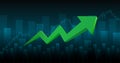 Widescreen Abstract financial graph with uptrend line arrow and bar chart of stock market in green color background Royalty Free Stock Photo