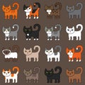 Various cats seamless pattern brown background. Cute and funny cartoon kitty cat vector illustration different cat breeds. Pet kit Royalty Free Stock Photo