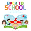 Back to school vector banner design with happy Children, poster background cover book, web, flyer, banner and template. Royalty Free Stock Photo