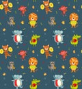 pattern with animals and musical instruments