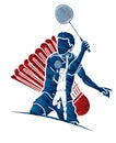 Badminton player action cartoon graphic Royalty Free Stock Photo