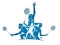 Group of Badminton player action cartoon graphic Royalty Free Stock Photo