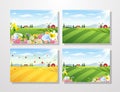 Cartoon happy animal with farm background collections set Royalty Free Stock Photo