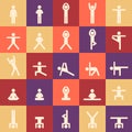 Yoga poses asanas icons set. Vector illustrations. Yoga seamless pattern. For logo yoga branding. Yoga people infographics. Stick Royalty Free Stock Photo