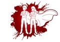 Young boy and girl standing,Super heroes action cartoon graphic Royalty Free Stock Photo
