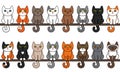 Various sitting cats seamless border set. Cute and funny cartoon kitty cat vector illustration set with different cat breeds.