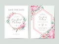 Cute wedding invitation template. Watercolor peonies and roses cards