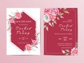 Elegant floral wedding invitation template set. Red background and watercolor flowers cards Royalty Free Stock Photo