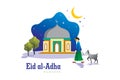 Eid Al Adha flat illustration for Eid Mubarak Celebration Background Vector Illustration