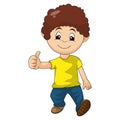 Little boy walks with a thumbs up cartoon vector illustration
