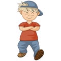 The boy walked casually while his hands folded cartoon vector illustration