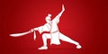 Kung Fu, Wushu with sword pose cartoon graphic