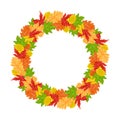 Wreath of autumn leaves. Bright colored fallen leaves. Royalty Free Stock Photo