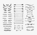 Hand drawn vector dividers. Lines, borders and laurels set. Doodle design elements. Royalty Free Stock Photo