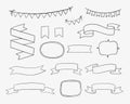 Set of hand drawn design elements. Vintage vector doodle banners, ribbons, frames, bunting banners in cartoon style. Wedding invit