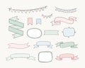 Set of hand drawn design elements. Vector doodle banners, ribbons, frames, bunting banners in cartoon style. Wedding invitations, Royalty Free Stock Photo