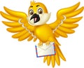 Funny Yellow Bird With Mail Cartoon