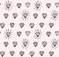 Diamond seamless vector pattern with hand drawn diamonds and gems in doodle style. Girly fashion, trendy background. Royalty Free Stock Photo