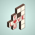 Illustration of crossword with text -love you- on it, isometric style