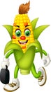 Funny Corn With Black Suitcase Cartoon