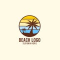 Sunset in beach holiday logo