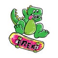 Cute Dino Playing Skateboard Cartoon Vector