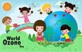 World Ozone Day, children love for the Earth and care for the environment, save the planet, save the world, ecology concept vector Royalty Free Stock Photo