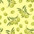 Olives On Yellow Background Seamless Pattern.