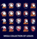 Eagle logos. Set of 20 eagle badges for your business. Modern design templates for your team sport Royalty Free Stock Photo