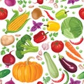 Seamless pattern with different vegetables on a white background. Royalty Free Stock Photo
