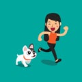 Cartoon french bulldog and a woman