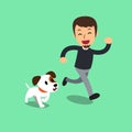 Cartoon jack russell terrier dog and a man