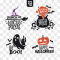 Set of silhouettes Halloween icons with quote for party decoration and cutting sticker Royalty Free Stock Photo