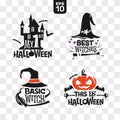 Set of silhouettes Halloween icons with quote for party decoration and cutting sticker