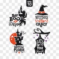Set of silhouettes Halloween icons with quote for party decoration and cutting sticker Royalty Free Stock Photo