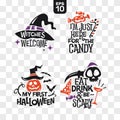 Set of silhouettes Halloween icons with quote for party decoration and cutting sticker Royalty Free Stock Photo