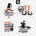 Set of silhouettes Halloween icons with quote for party decoration and cutting sticker Royalty Free Stock Photo