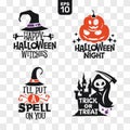 Set of silhouettes Halloween icons with quote for party decoration and cutting sticker Royalty Free Stock Photo