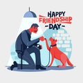 Happy Friendship Day. Police officer sits down with his partner dog police Royalty Free Stock Photo