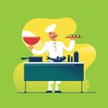 Nice Chef cooking with pan and serving the dish Royalty Free Stock Photo