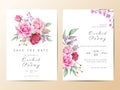 Wedding invitation cards template set with watercolor flower bouquet