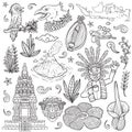 Amazing culture flora and fauna indonesia outline isolated illustration