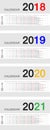 Year 2018 and Year 2019 and Year 2020 and Year 2021 calendar horizontal vector design template, simple and clean design. Royalty Free Stock Photo