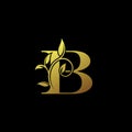 Classy Gold Letter B Logo Icon . Initial Letter B Design Vector Luxury Gold Color.Print monogram initials stamp line art sign symb Royalty Free Stock Photo