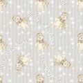 Christmas happy baby teddy bear seamless pattern with merry Christmas text and snowflakes