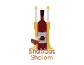Shabbat Shalom logo with Candles and wine Royalty Free Stock Photo