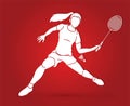 Badminton player action cartoon graphic Royalty Free Stock Photo