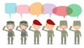 Set of soldiers with speech bubble, talking with speech balloon vector illustration isolated on white background US Army soldiers Royalty Free Stock Photo